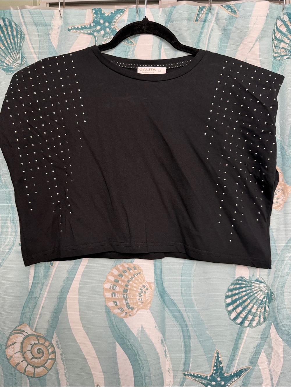 Galita Black Short Sleeve Studded Crop Top
